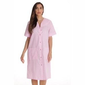 Dreamcrest Women's Seersucker Housecoat Duster - Short Sleeve Snap-Front with Pockets - 1 of 3