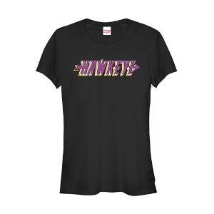 Juniors Womens Marvel Classic Hawkeye Title T-Shirt - 1 of 3