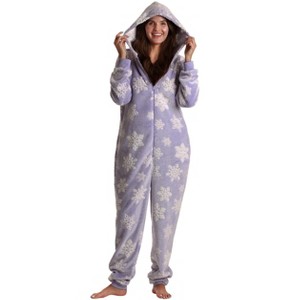 Just Love Womens One Piece Winter Holiday Adult Bodysuit Faux Shearling Lined Hoody Xmas Pajamas - 1 of 4