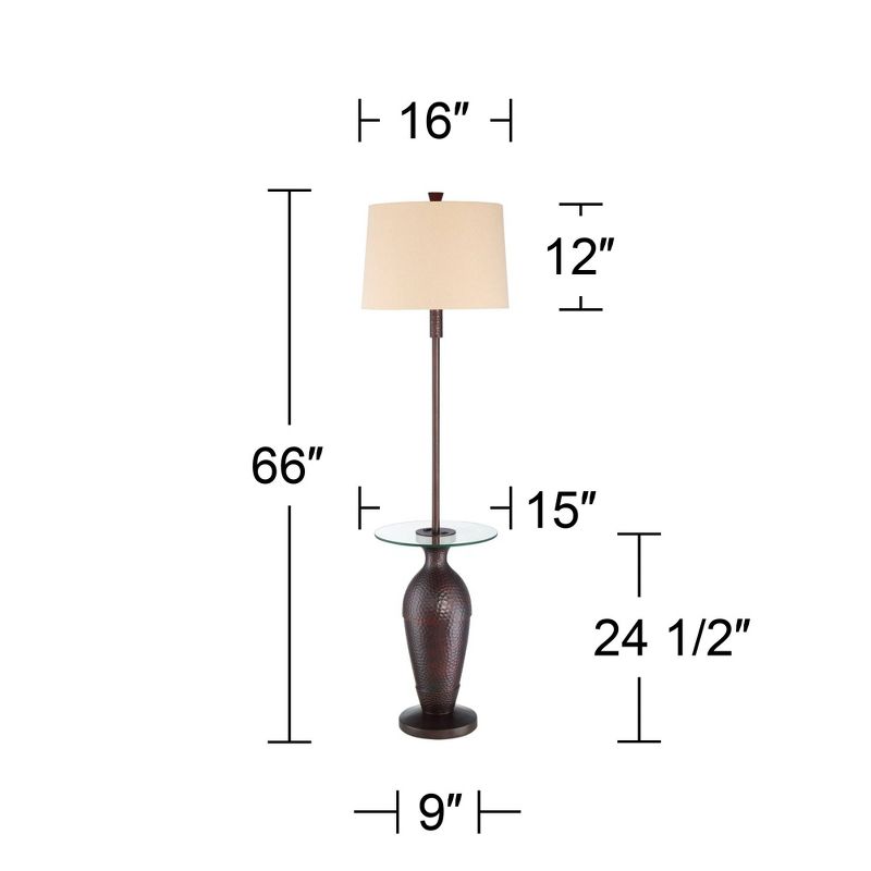 Regency Hill Fallon Rustic Industrial Floor Lamp with Tray Table 66" Tall Bronze Hammered USB and Outlet Oatmeal Shade for Living Room Bedroom Office, 4 of 10