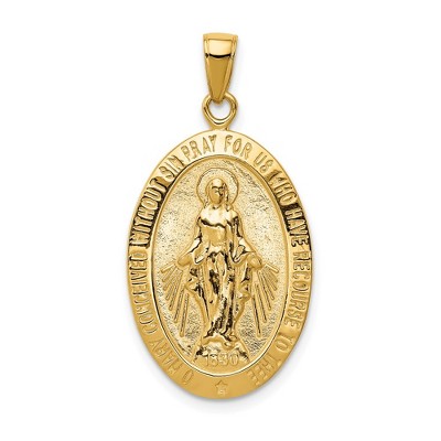 Black Bow Jewelry 14k Yellow Gold, Solid Oval Miraculous Medal Pendant
