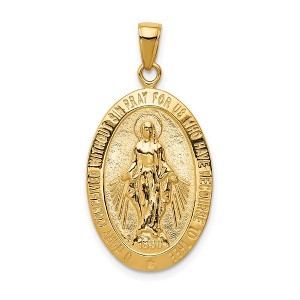 Black Bow Jewelry 14k Yellow Gold, Solid Oval Miraculous Medal Pendant - 1 of 4