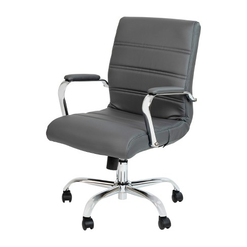 Emma and Oliver Mid-Back White LeatherSoft Ribbed Executive Swivel Office  Chair - Desk Chair