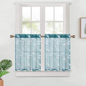 Trinity Sheer Tier Elegant Floral Rod Pocket Half Window Curtains for Kitchen Bathroom