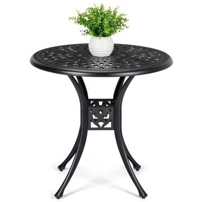 31 inch Cast Aluminum Patio Round Table Rust-Resistant Bistro Table with Adjustable Foot Pads & Umbrella Hole for Balcony, Backyard, Garden
