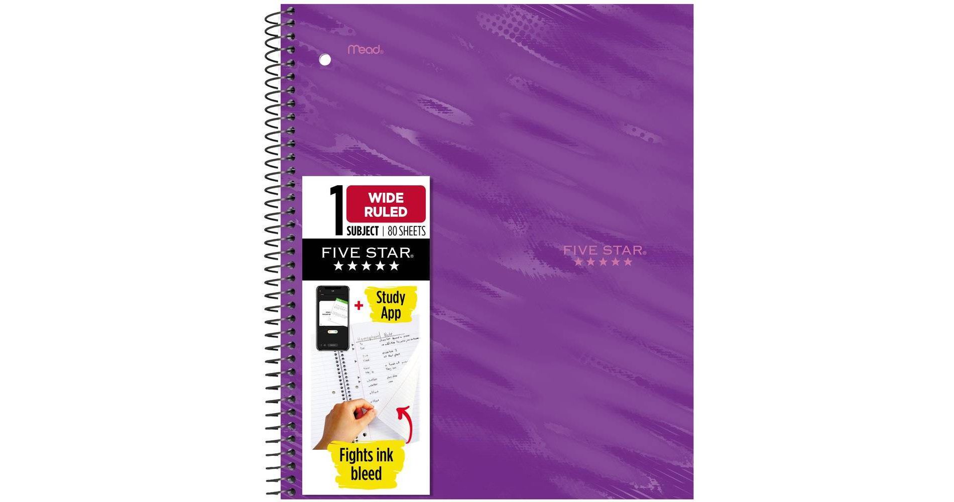 Five Star Active Subject Wide Ruled Notebook 80ct Purple