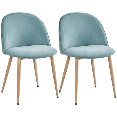 Yaheetech Pack of 2 Velvet Dining Chairs with Backrest Metal Legs for Kitchen Dining Room