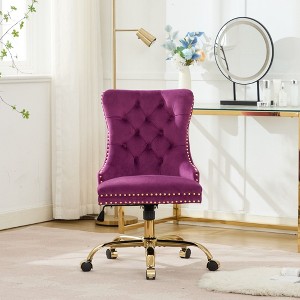 CAVINAS Velvet Office Chair with Button Tufting,Tufted Desk Chair with Metal Base,Adjustable Height Computer Chair with Nailhead for Home Office - 1 of 4