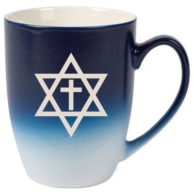 100 North Navy Blue and White Two Toned Ombre, 10 Ounce, Comfortably Fits Your Hands, Ceramic Tea Coffee Cup Mug, Star of David