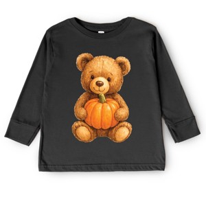 Watercolor Pumpkin Bear - Kids Toddler Long Sleeve Tee and Kids Youth Long Sleeve Tee - 1 of 2