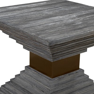 Gray Geometric Fir Wood and Metal Accent Table