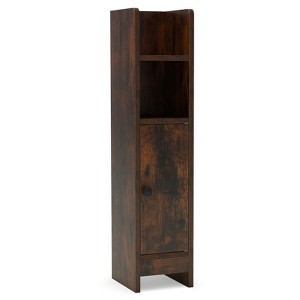Costway Bathroom Storage Cabinet with Adjustable Shelf 1 Door & 2 Open Shelves Living Room White/Black/Brown - 1 of 4