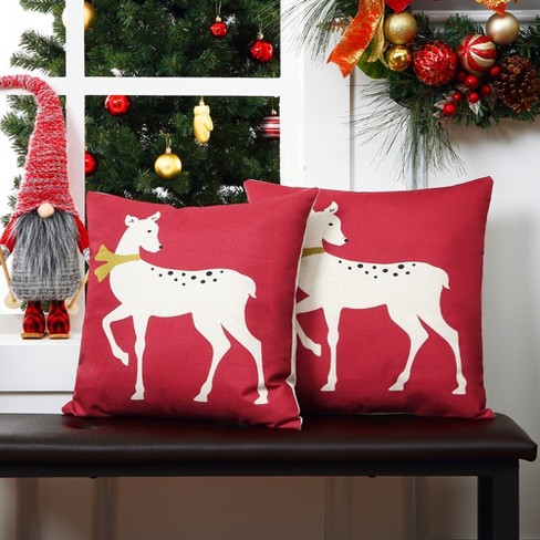 Christmas Pillow Covers, Deer Throw Pillow Covers Deer Pillow Cases Winter  Holiday Decoration 18 x18 Inch Set of 2 Farmhouse Christmas Decor for