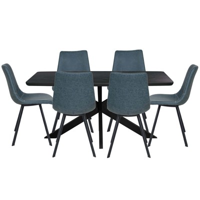 LeisureMod Ravenna 7-Piece Dining Set, 1 X-Shape Base Table 6 Dining Chairs