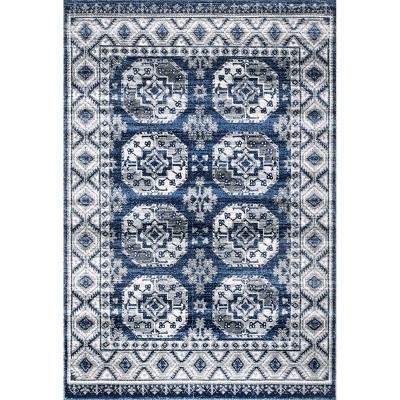 Shea Vintage Blue Rectangular Easy-Care Synthetic Area Rug