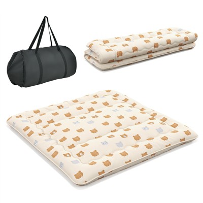 Costway Full/King/Queen/Twin Futon Mattress Japanese Floor Pad Washable Cover Carry Bag Brown Bear