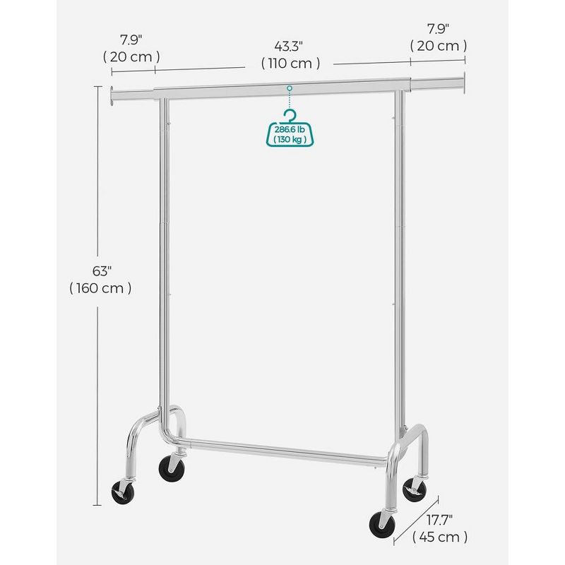 SONGMICS 286.6lb Clothes Garment Rack Heavy Duty Clothing Rack on Wheels Rolling Clothes Rack, 5 of 8