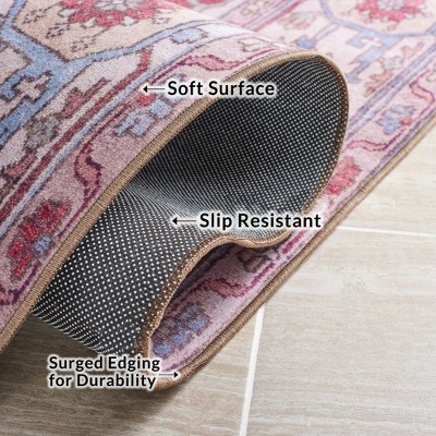 Tucson Red and Beige Synthetic Washable Area Rug