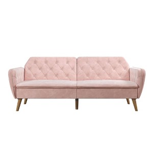 Tallulah Memory Foam Futon And Sofa Bed Pink Novogratz Vintage Velvet Split back Design Wooden Legs Target