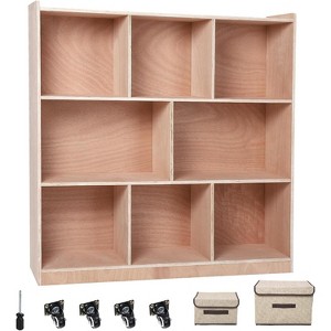 Coucheta 8-Section Classroom Storage Locker, 8 Cubbies for Classrooms, Daycare Cubby with 4 casters, 2 Storage Boxes for Home, School，wood color - 1 of 4