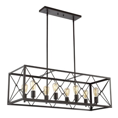 39" 8-Light LED Adjustable Iron Farmhouse Pendant Oil Rubbed Bronze - JONATHAN Y