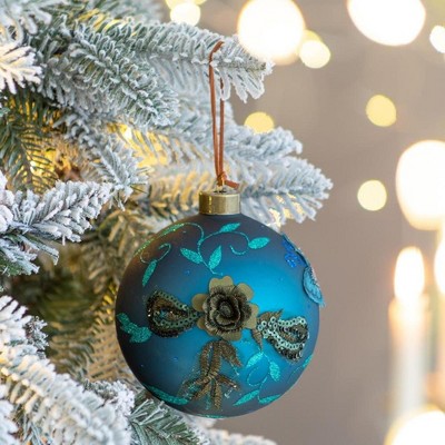 NAYSAYE Party Decoration and Accessories Glass Christmas Ball Ornaments Set of 4 for Christmas Tree Decors, Blue, 4.7"*4.7"*0.11"