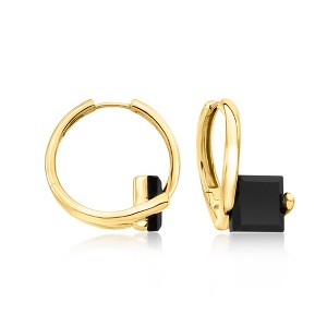 Ross-Simons Onyx Hoop Earrings in 18kt Gold Over Sterling - 1 of 3