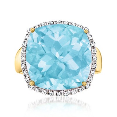 Ross-Simons 18.00 Carat Sky Blue Topaz and .17 ct. t.w. Diamond Frame Ring in 14kt Yellow Gold