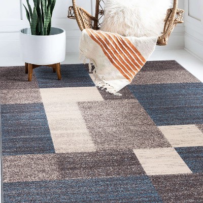 Blue Geometric Non-slip Synthetic 5' x 7' Area Rug