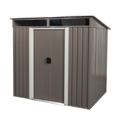 6FT x 5FT Metal Storage Shed with Lockable Sliding Door Outdoor Storage House Sun Protection Metal Shed for Backyard Garden Patio Steeple