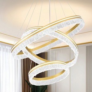 BAOURE Modern LED Chandelier 2 Ring 23.6in Grey Pendant Lighting  for Kitchen Island Dimmable LED Pendant Ceiling Light with Remote for Dining Room - 1 of 4