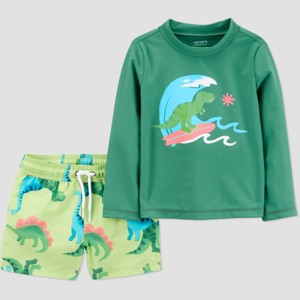 Carter's Just One You&#174 Toddler Boys' Long Sleeve Dino Rash Guard Swimsuit Sets - Green - 1 of 4