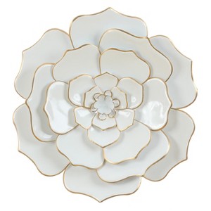 LuxenHome White and Gold Flower Metal Wall Decor - 1 of 4