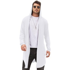 COOFANDY Men's Long Hooded Cardigan Shawl Collar Lightweight Open Front Drape Cape Overcoat with Pockets - 1 of 4