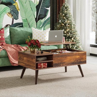 Vynxaria Wood Lift Top Coffee Table with Hidden Compartment & Adjustable Storage Shelf