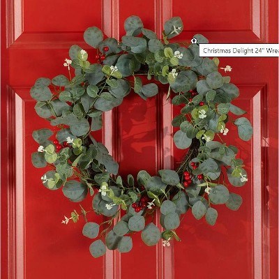 Eucalyptus and Red Berry 24" Christmas Wreath
