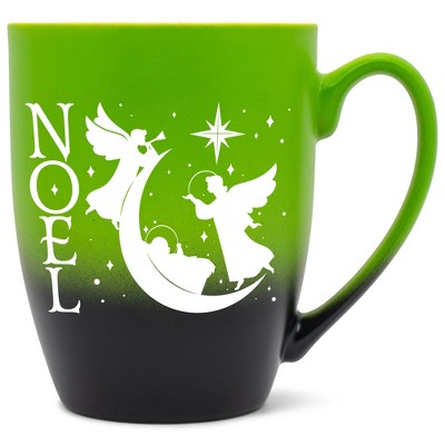 Elanze Designs Noel Two Toned Ombre Matte Green and Black 12 ounce Ceramic Stoneware Coffee Cup Mug