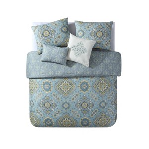 Queen Riya Comforter Set Gray - VCNY Home, Size: King, Blue