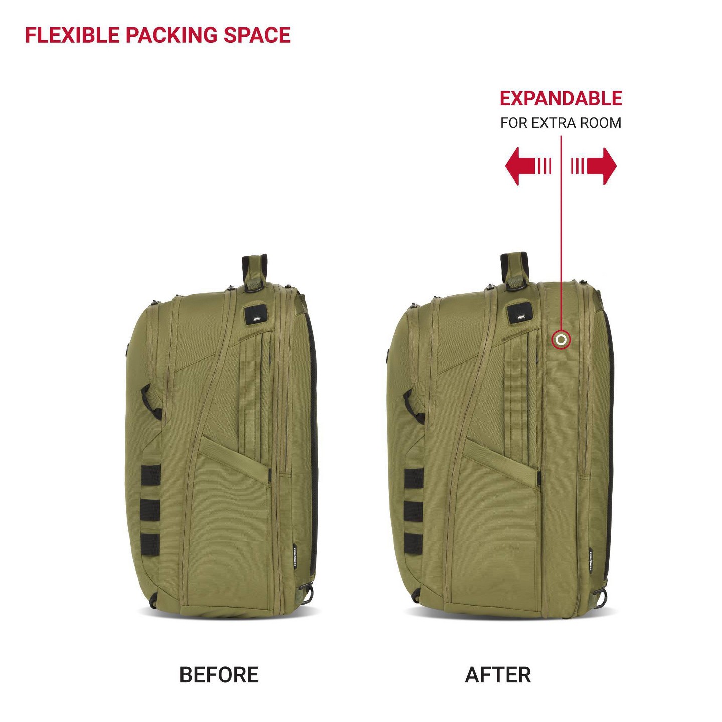 Рюкзак SWISSGEAR 45L Travel with Pockets Fits 17" Laptop - Olive Green, цвет: Оливковый — фото 6
