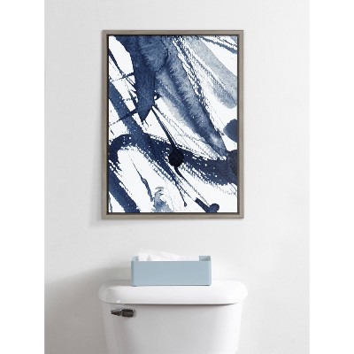 Indigo Abstract Watercolor Canvas Print with Gray Frame, 24x18