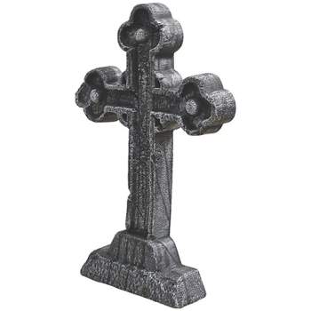 Seasonal Visions Tombstone Celtic Cross Halloween Decoration - 24 in x 16 in - Gray