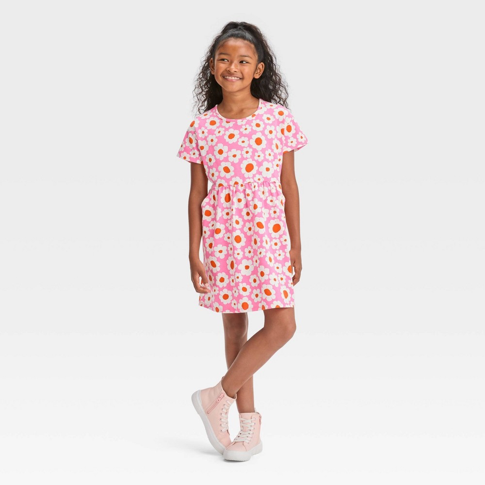 Size. XS4/5))  Girls' Relaxed Fit Short Sleeve Knit Dress - Cat & Jack™ Pink XS