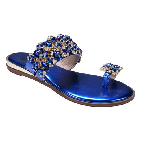 Gc Shoes Nadin Royal Blue 7.5 Metallic Rhinestone Toe Ring Flat