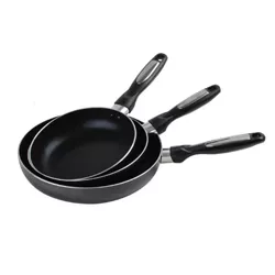 Alpine Cuisine 3 Piece Non Stick Aluminum Frying Pan Skillet Set for Home Kitchen Cooking Includes 7 inch, 8 Inch, and 9.5 Inch Pans, Black