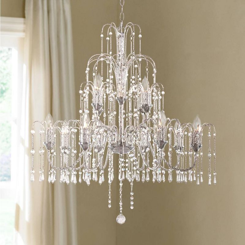Vienna Full Spectrum Crystal Rain Chrome Chandelier 33" Wide Modern 12-Light Fixture for Dining Room House Foyer Kitchen Island Entryway Bedroom Home, 2 of 7
