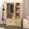 KWPZQEB 71.7" Wood Wardrobe, Armoire Wardrobe Closet with Mirror & Built-in Induction Light, Doors & 2 Drawers, Freestanding Wardrobe Combination - 4 of 4