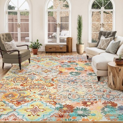 Vintage Floral Medallion Ultra-Thin Non-Slip Washable Area Rugs