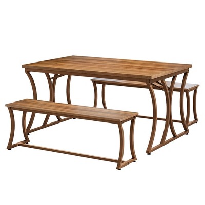 Resenkos End Table,Dining Table, Living Room Table,4-Piece 51-Inch Dining Table Set with 2 Benches & Table Runner,Brown