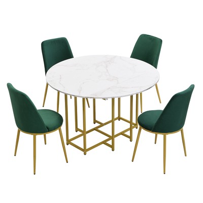 Maliang 5-Piece Extendable Kitchen Dining Table Set witj 4 Upholstered Chairs, Compact Foldable Design
