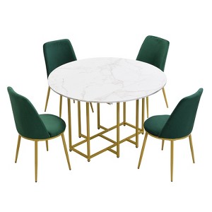 Maliang 5-Piece Extendable Kitchen Dining Table Set witj 4 Upholstered Chairs, Compact Foldable Design - 1 of 4